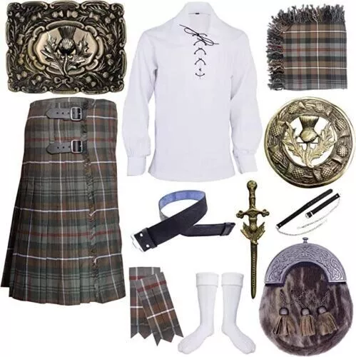 Scottish Mens Kilt Outfit Kilt Set Ghillie Shirt Kilt Set Wedding Outfit 11 PCS