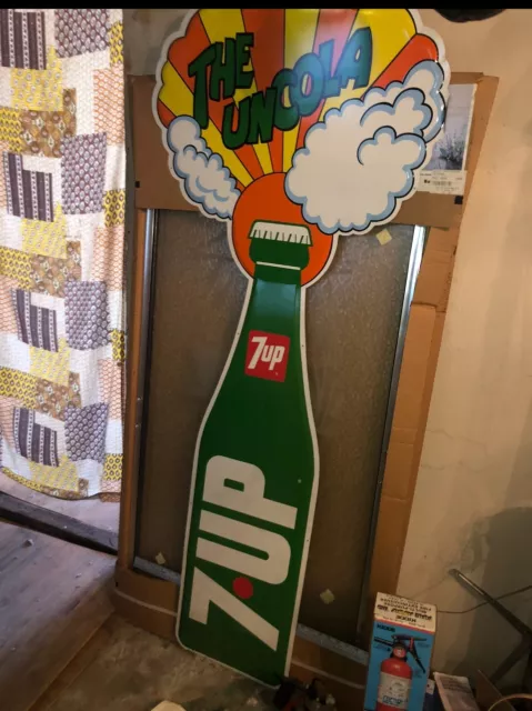 Vintage 7up Soda Pop THE UNCOLA Diecut 6' Bottle Shaped ADVERTISING SIGN