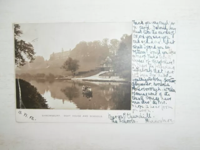 Shrewsbury, Shropshire - Boat House and Schools - 1902 postcard (128)