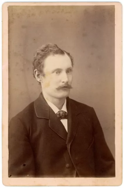 Antique Circa 1880s Cabinet Card Stoffregen Handsome Man Mustache Brooklyn, NY