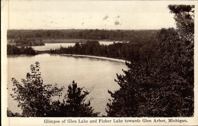RPPC Real Photo Postcard Glen Lake & Fisher Lake Looking To Glen Arbor MI  1930