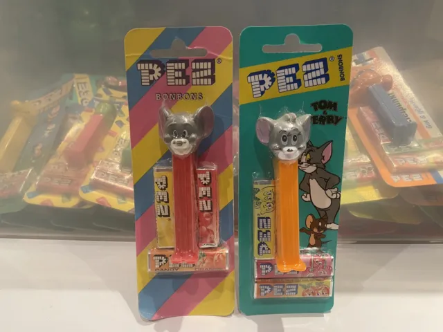 Vintage Pez (Tom and Jerry) Tuffy 2 Variants MOC Euro  Cards Stripe Rare