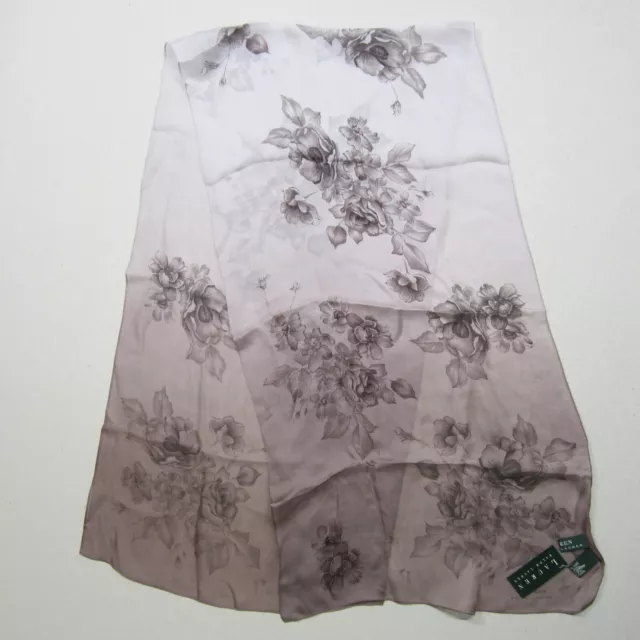 Rare Vtg Ralph Lauren Smooth Silk Long Scarf Purple White Floral 16x60” NWT