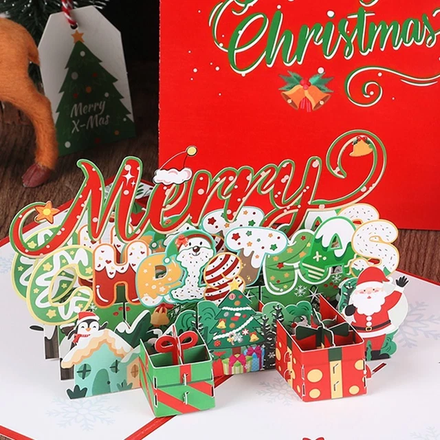 Origami  Cards Merry Christmas Santa Claus Presents 3D  Up Greeting Card