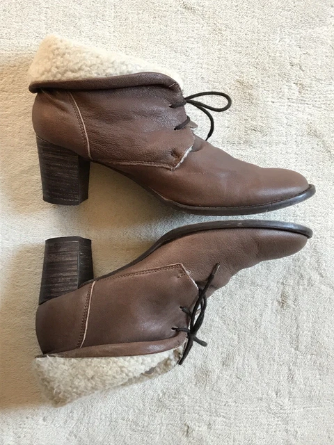 BOOTS BOTTINES FOURREES EDEN EN CUIR TAUPE MARRON CLAIR Talons - Pointure 40 4