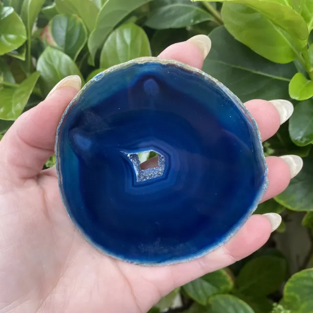 Stunning Blue Agate Slice With Druze From Brazil "CRYSTAL COASTER" (4" size)