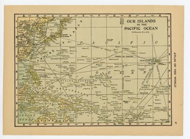 1912 Vintage Atlas Map Page - Islands in the Pacific map (on one side)
