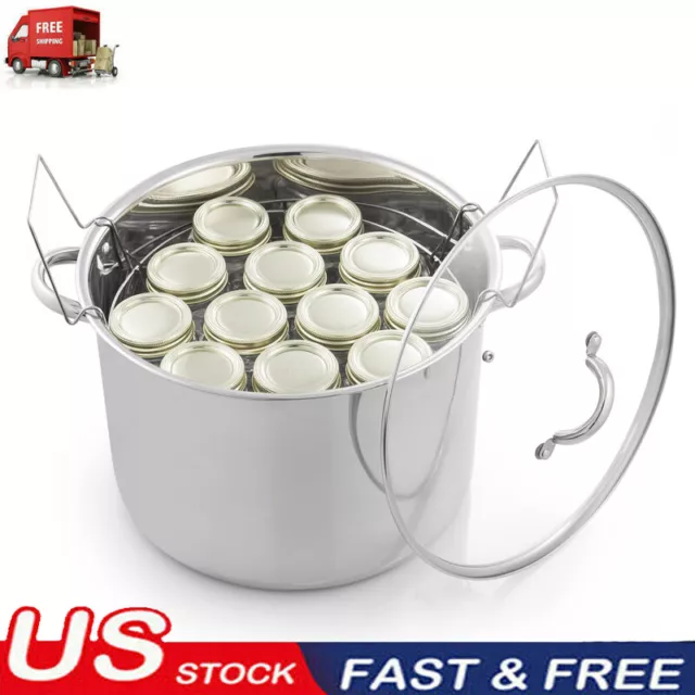 Water Bath Canner W/ Lid & Jar Lift Rack Storage 21.5Qt Stainless Steel Kitchen