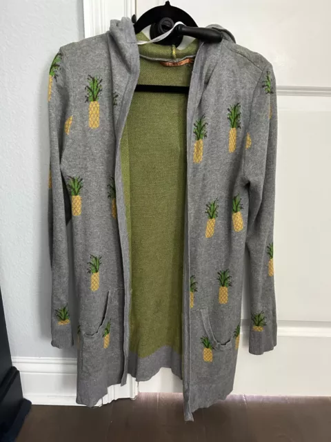 Belldini Women's Pineapple print Hooded Cardigan Sweater Size M Medium