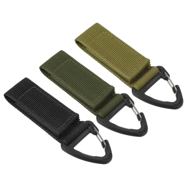 3pcs Belt Clips Strap Set Nylon Keychain Black Green Khaki