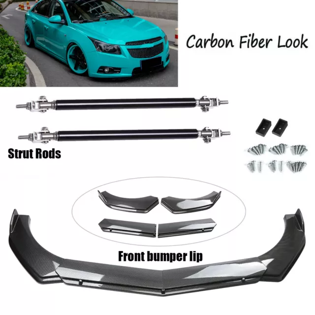 For Chevrolet Cruze 2010-2021 Carbon Fiber Car Front Bumper Lip  + Strut Rods
