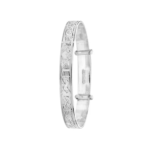 Babies Round Diamond Cut Celtic Design Expandable Bangle Sterling Silver