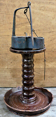 Antique EARLY 1800s PA GERMAN Hand Wrought IRON BETTY LAMP Worn OLD PAINT