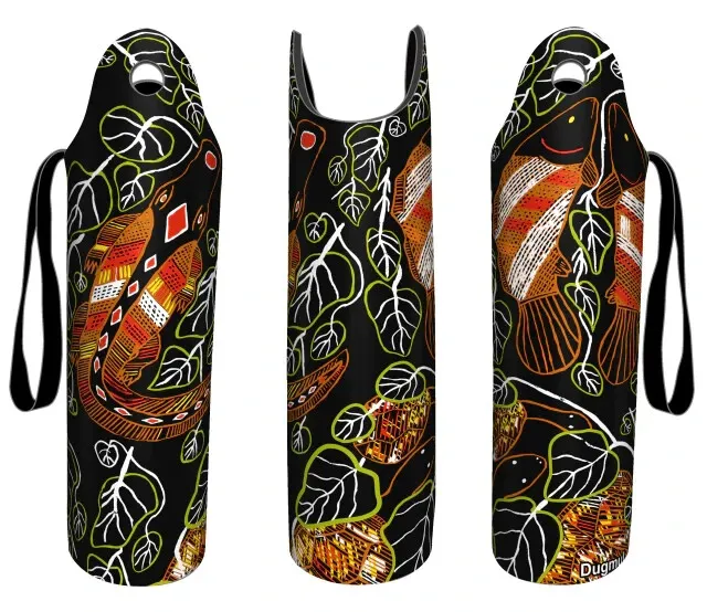 Aboriginal indigenous Art Bulurru Wine Water Bottle Holder BARRA TURTLE CROC