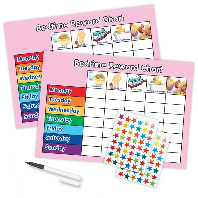 BEDTIME ROUTINE REWARD Chart X 2 Magnetic Available Free Pen & Stars £2 ...