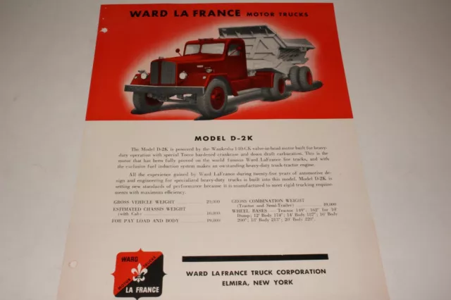 1949-50 Ward LaFrance Model D-2K Truck Data Sheet, Original