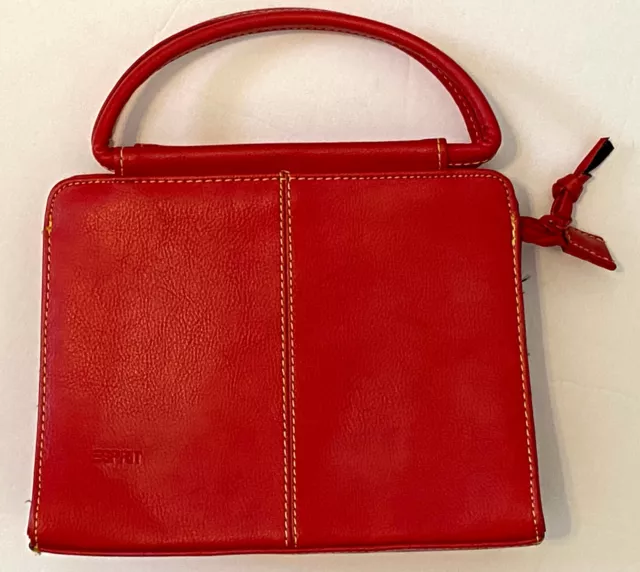 Esprit Vintage Red Faux Leather Zippered Top Handle Purse Handbag 9" x 7"