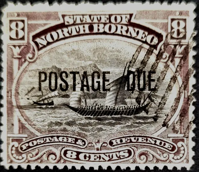 NORTH BORNEO 1895 8c Used Stamp Overp. Horiz. Perf 13 1/2 x 14. Oval Bar Cancel