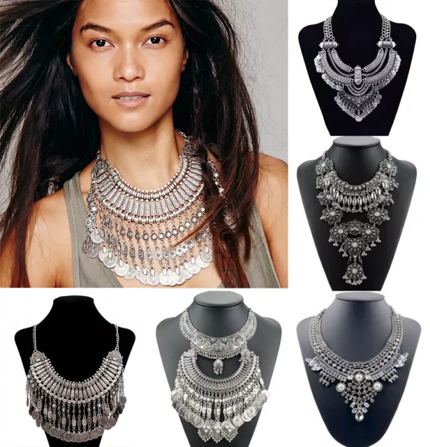 Fashion Women Bohemia Pendant Choker Chunky Chain Bib Necklace Statement Jewelry