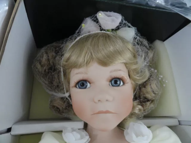 Geppeddo Rebecca Doll Angel Wings Dove Box Cert Vtg Porcelain 17" Curly Blonde