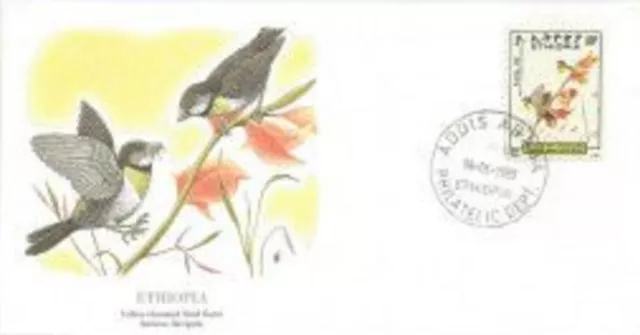 Éthiopie 1989 1248 FDC Oiseaux Passereaux Serin à gorge jaune Dessin Gene...