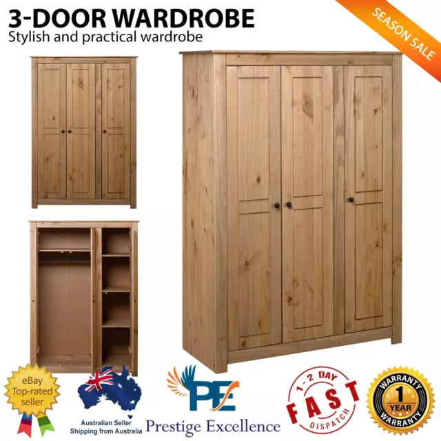Artiss 3 doors wardrobe bedroom closet storage cabinet organiser armoire discount 170cm
