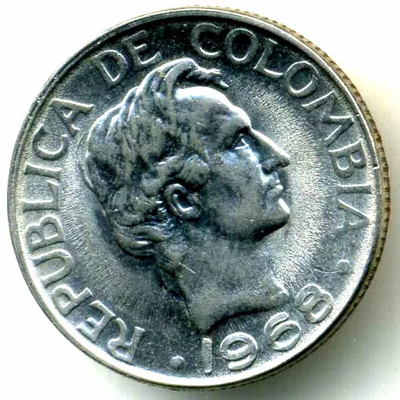 1968 20  CENTAVOS REPUBLICA DE COLUMBIA SOUTH AMERICA Coin #3130
