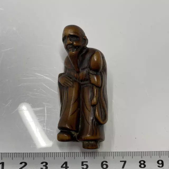 Netsuke wood carving Hermit Old Man Antique Inro Ojime 1.9 inch Japanese