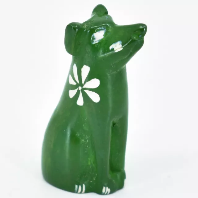 Hand Carved Kisii Soapstone Tiny Miniature Green Puppy Dog Figurine Made Kenya