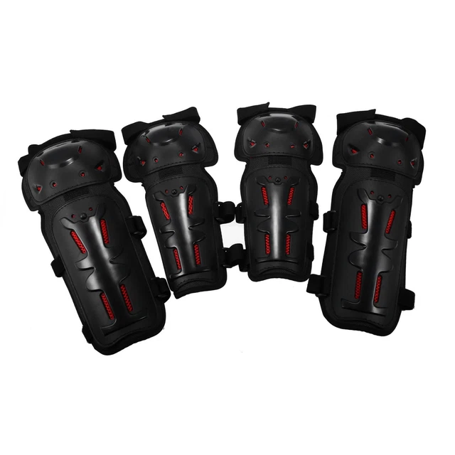 4 Pz Moto Adulti Ginocchia Proteggigomiti con Cinghia Rossa