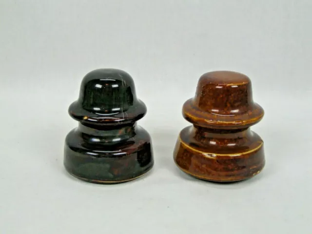 Vintage Brown Ceramic Porcelain Telephone Insulators 2pc.