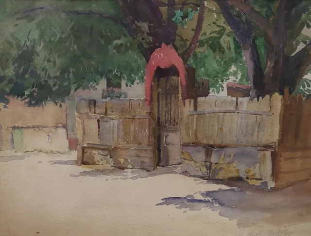 Acuarela Árboles Patio Trasero Fritz Müller-schwaben 1879-1957