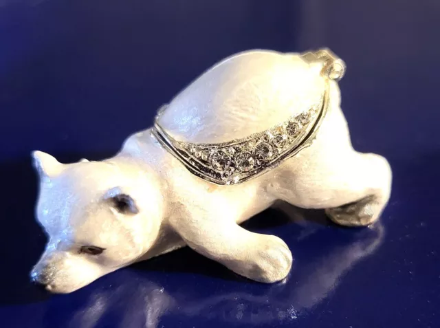 Snoozy Polar Bear Pewter Bejeweled Hinged Miniature Trinket Box  Kingspoint