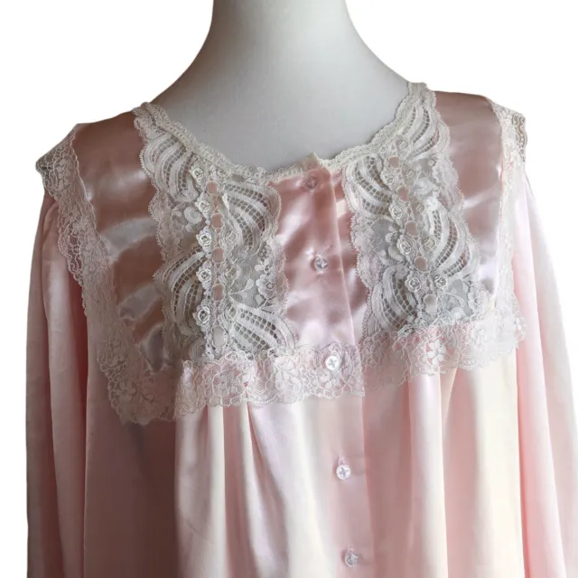 CHRISTIAN DIOR VINTAGE Nightgown Small Pink Satin Ivory Lace Long Maxi ...