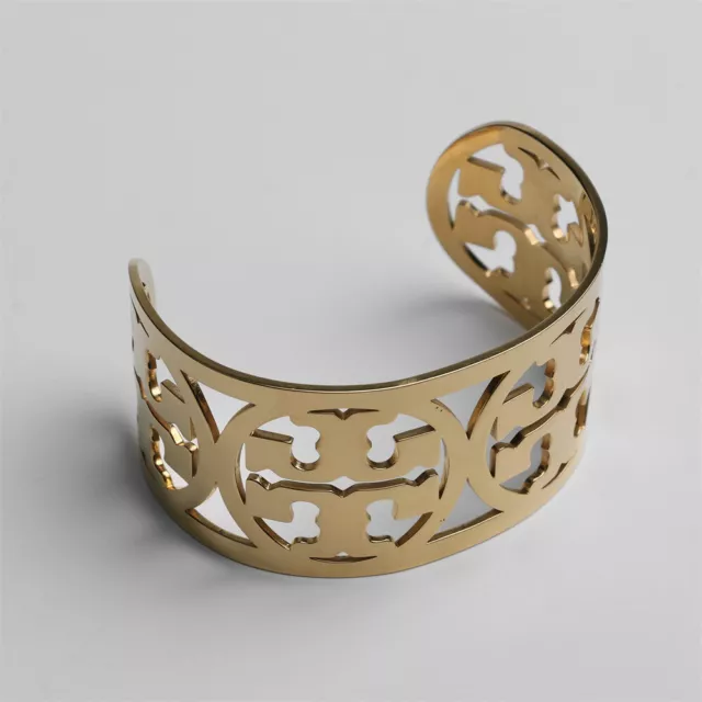 Tory Burch logo Wide Bangle/Cuff Bracelet Gold Tone Women's