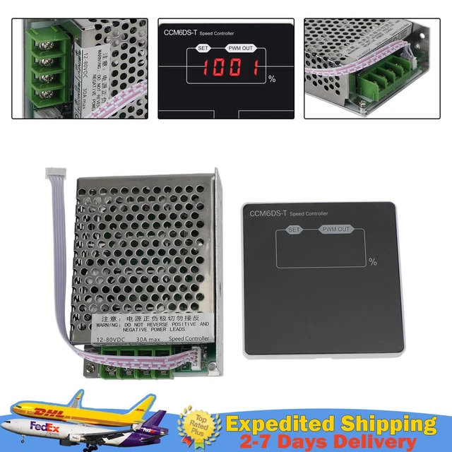 DC 12-80V 30A PWM Motor Speed Controller Digital Display Soft Start Delay Stop