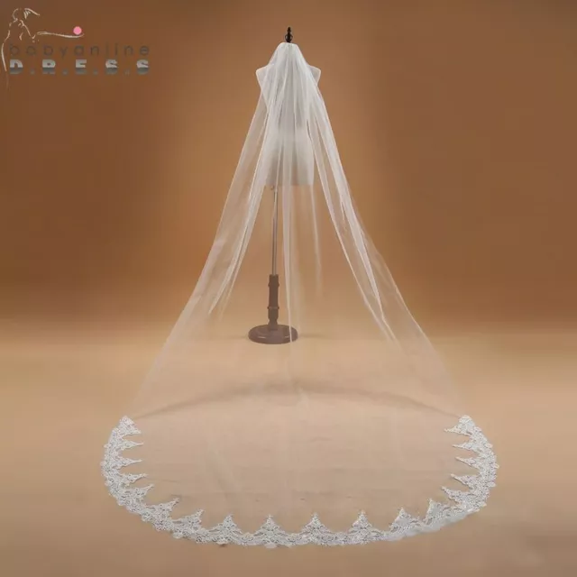 Voile Mariage 3M Uno Strato di Pizzo Bordo Bianco Avorio Cattedrale Velo Sposa 2