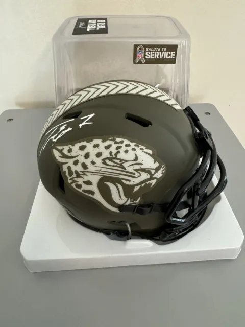 Jacksonville Jaguars TRAVIS ETIENNE  Signed STS  Riddell Mini Helmet Beckett COA