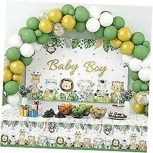 Jungle Safari Baby Shower Decorations for Boy, Animal Tablecloth Backdrop &