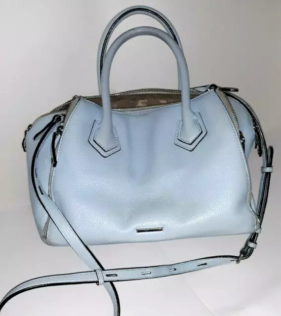 Rebecca Minkoff Perry Satchel Handbag Crossbody Leather Ice Blue Double Handles