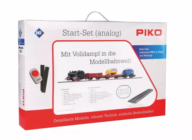 Piko H0 57113 - Start-Set mit Bettung Güterzug (Dampflok, 3x Güterwagen) Neuware