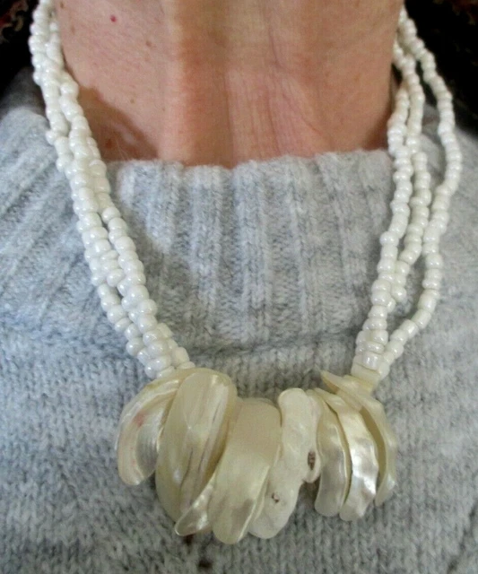 Collier Rétro 3 Rangs De Perles Baroques Blanches Nacrées - Bijou Vintage Sans Marque