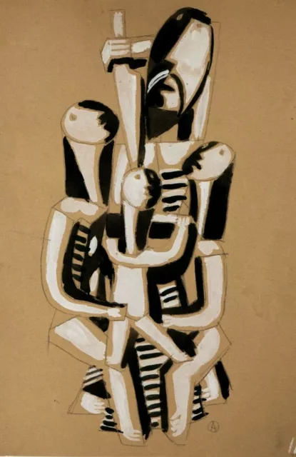 Prof. Adolf Odorfer, "Kubistische Figurengruppe" Gouache, Skulptur, Kubist, Exil