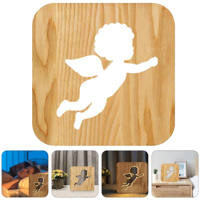 Pequeño ángel luz nocturna madera lámpara de escritorio LED luz nocturna caqui