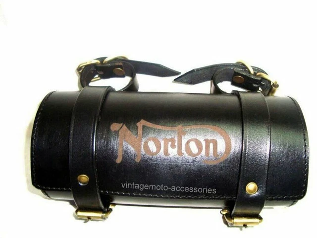 Genuine Leather Black Color Engraved Round Tool Bag Fits Norton All Model