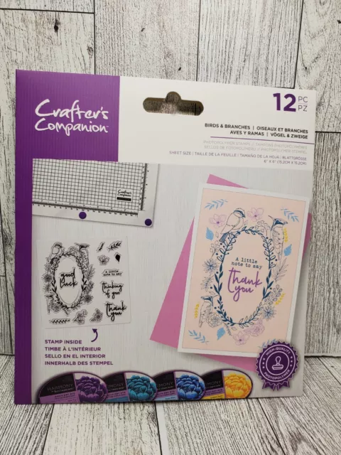 Crafters Companion Birds & Branches Floral Photopolymer 12pc Stamp Set New