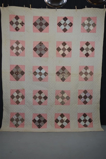 quilt early patchwork 64x84 cotton handmade 1840 pre civil war 19th antique