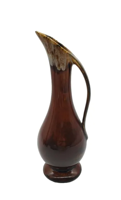 USA Pottery Brown Drip Glaze Ewer Pitcher Vase