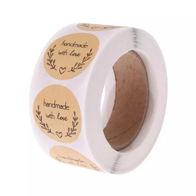 Round Hand Made With Love Labels Stickers Gift Food Craft Box