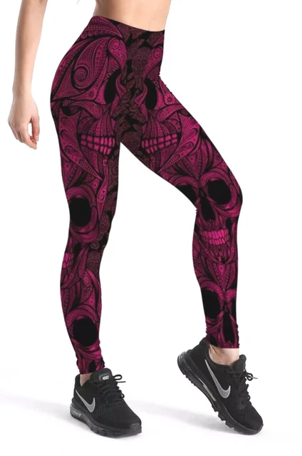 Leggings Donna Ragazze Pantaloni Yoga Sportivi Digitali 3D Viola Teschi Fantastici Di Tendenze